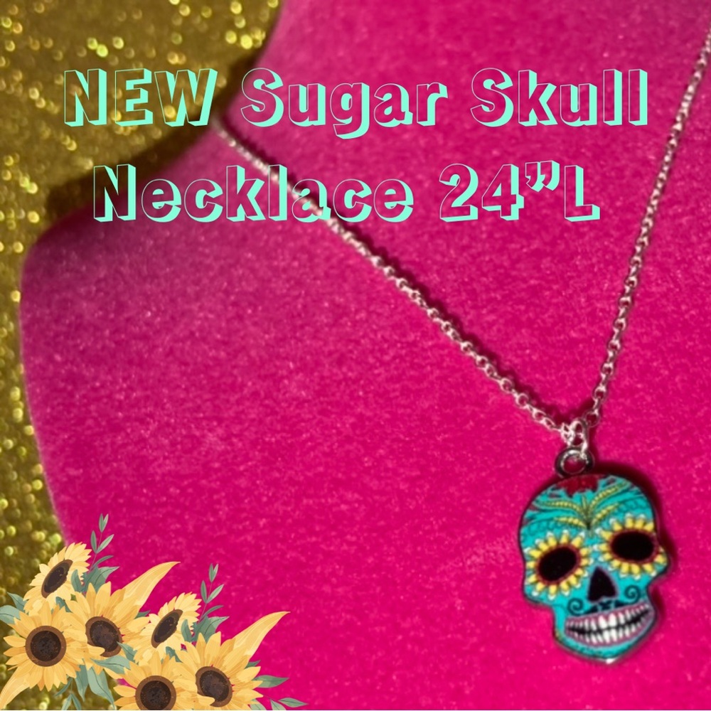 Sunflower Sugar Skull Necklace Sterling Silver 925 Kawaii Gothic Emo Halloween